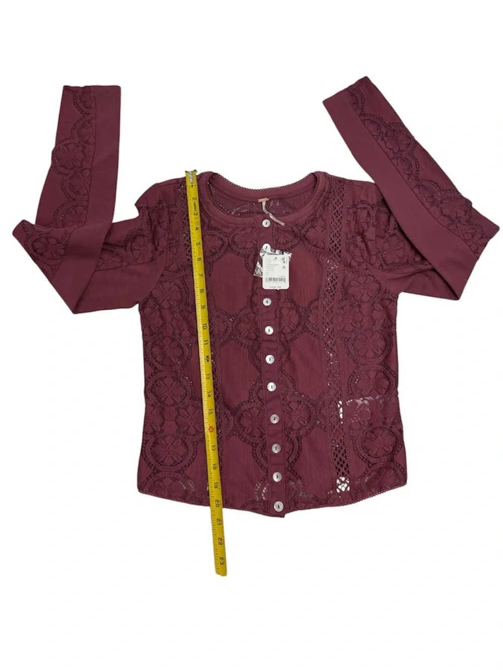 Free People Women's Button-Front Long-Sleeve Lace Top, Size SMALL